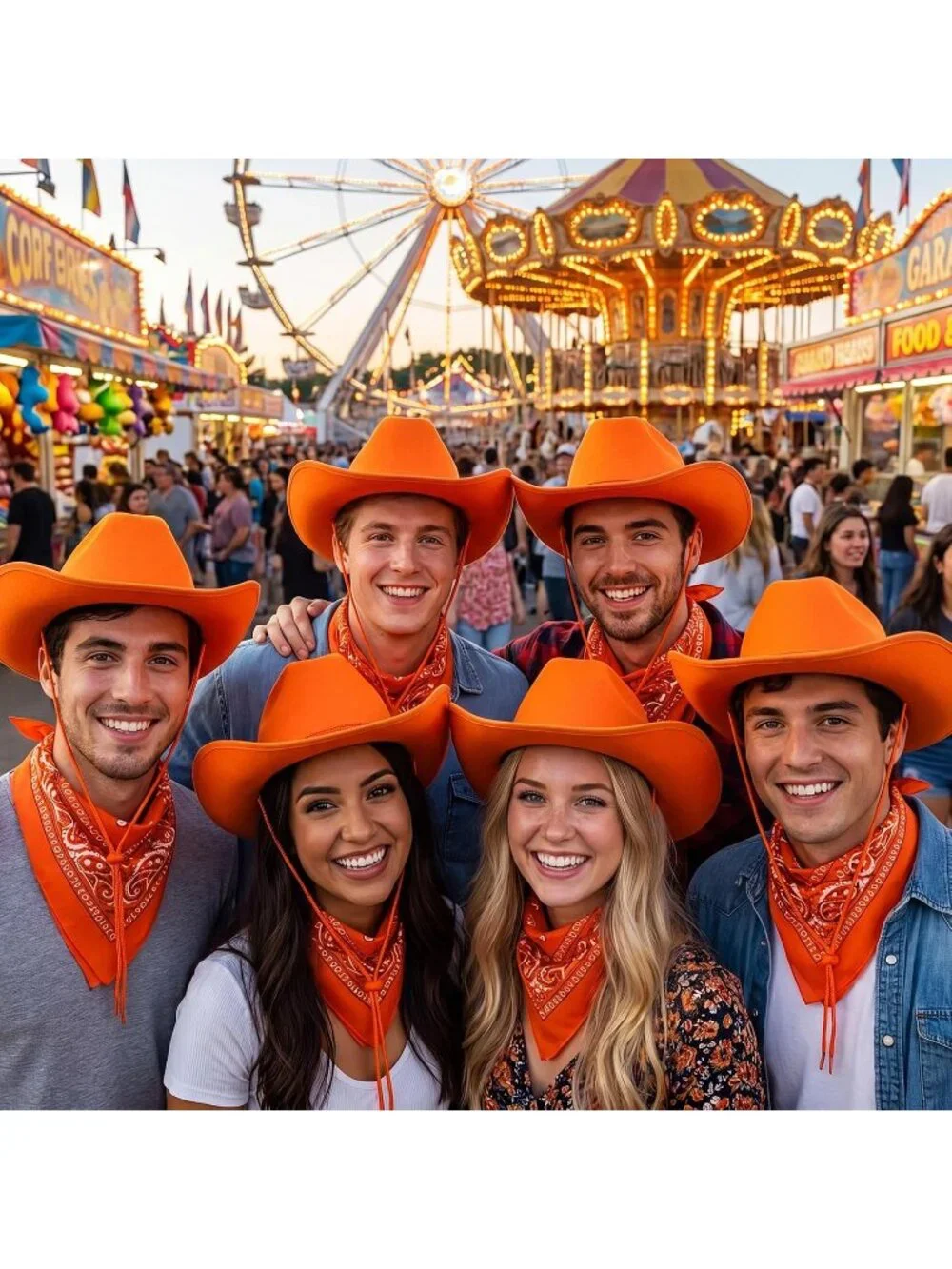 Men's Orange Bandanas Bulk Adjustable Felt Western Cowboy Cowgirl Hat 12 Pcs
